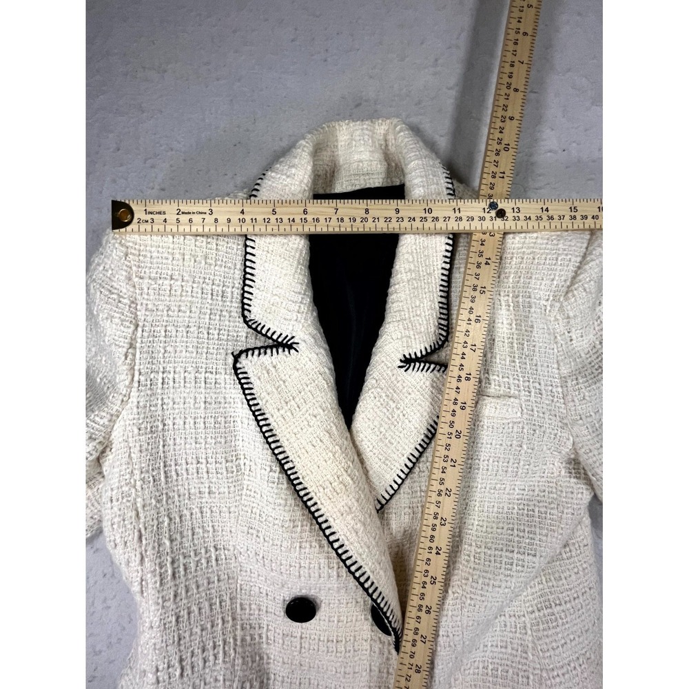 Zara Blazer Jacket Women Medium Cream Cotton Boucle Double Breasted Notch Lapel - Picture 7 of 10